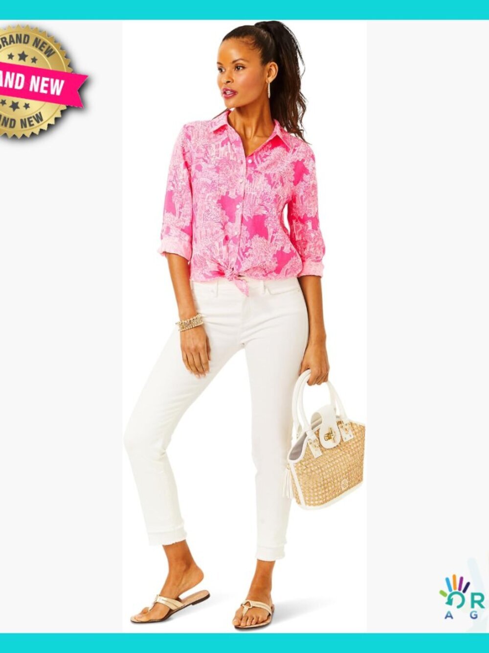 Floral Linen Button Down Shirt Classic Fit Preppy Chic Long Sleeve